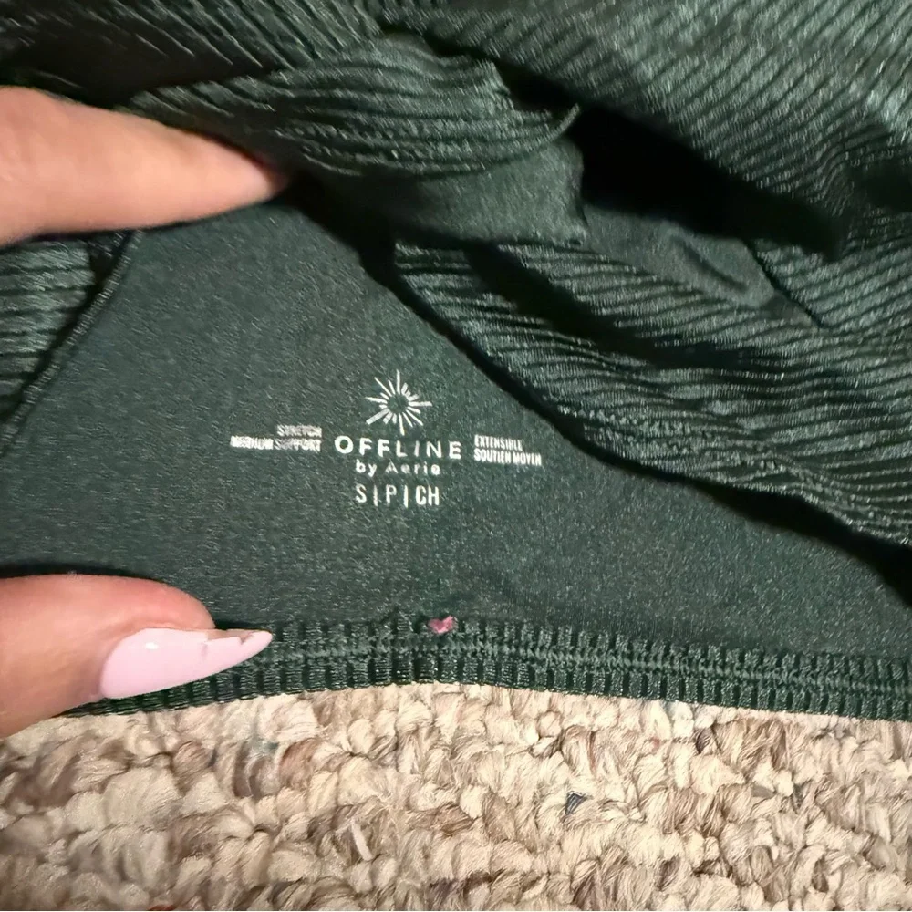 Aerie Set Ribbed Shine Crossover Legging & Twist Front Sport Bra Tank Size Small
